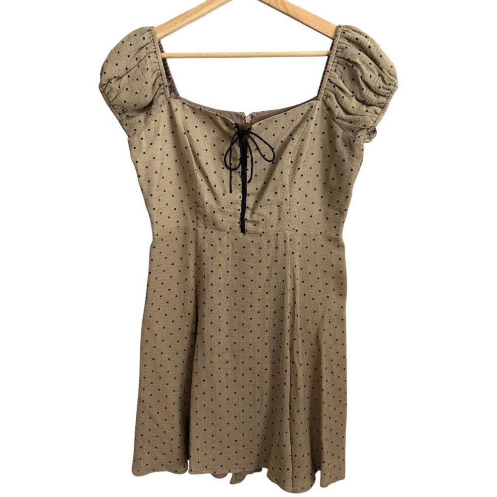 Wolf Gang Milkmaid Cottagecore Coquette Babydoll Mini Dress‎ Polkadot Brown M